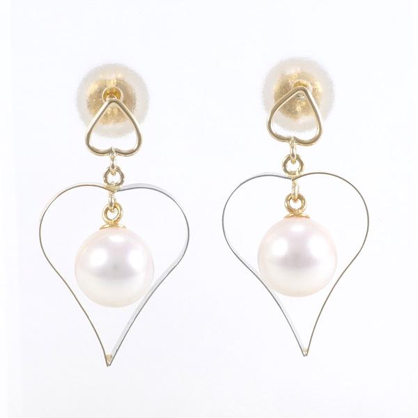 PT900 Platinum K18 Yellow Gold Pearl Earrings in Excellent Condition