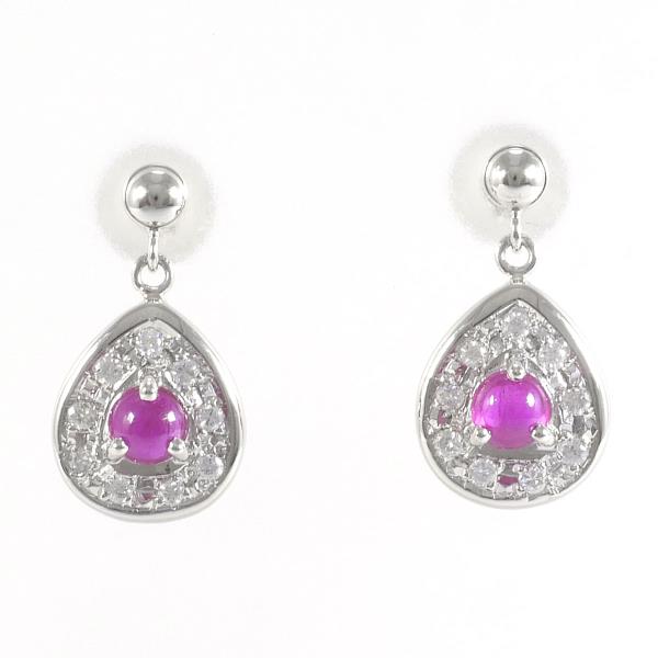 PT850 Platinum Ruby Earrings with Diamonds in Excellent Condition