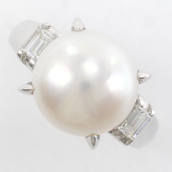 PT900 Platinum Ring 14 Pearl 11mm Diamond 0.29 in Excellent Condition