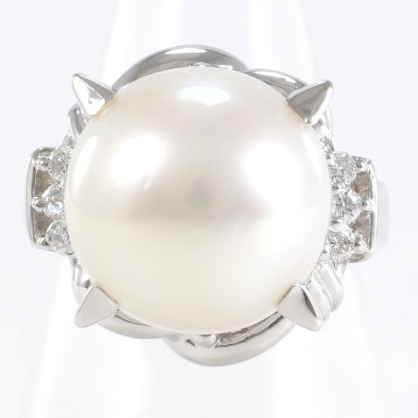 PT900 Platinum Ring with South Sea Pearl and Diamond, Size 8 in Great Condition