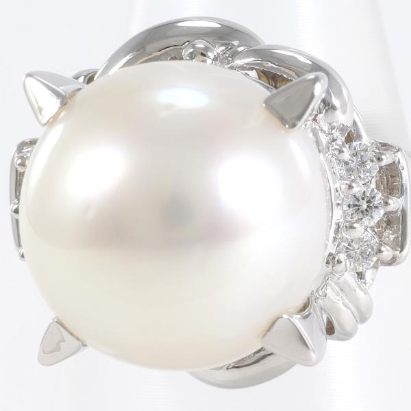 PT900 Platinum Ring with South Sea Pearl and Diamond, Size 8 in Great Condition