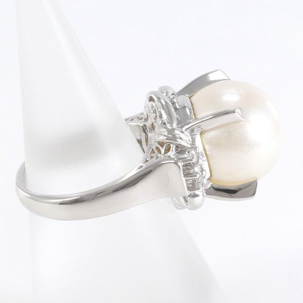 PT900 Platinum Ring with South Sea Pearl and Diamond, Size 8 in Great Condition