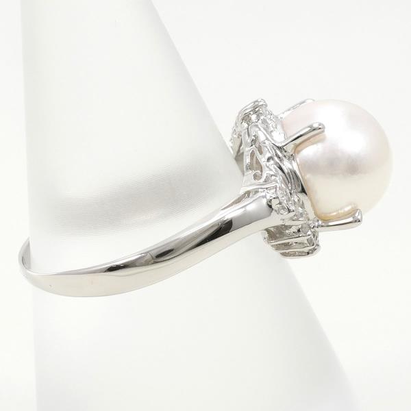 PT900 Platinum Ring with 9mm Pearl and Diamond in Excellent Condition