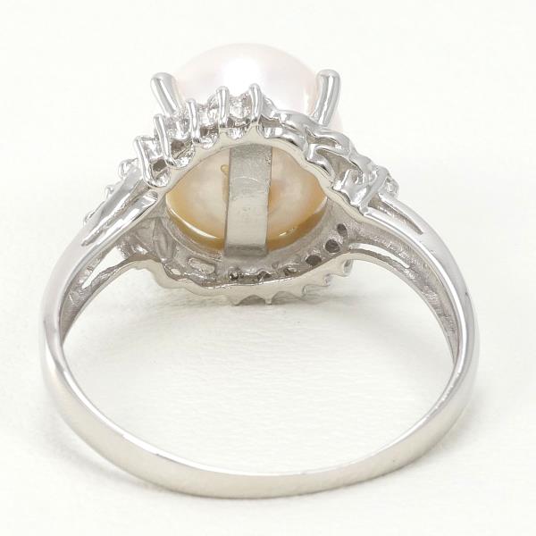 PT900 Platinum Ring with 9mm Pearl and Diamond in Excellent Condition