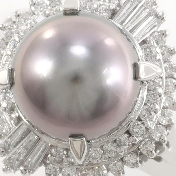 PT900 Platinum Ring Black Pearl Diamond in Excellent Condition