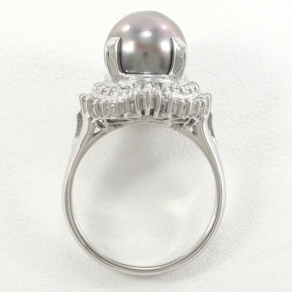 PT900 Platinum Ring Black Pearl Diamond in Excellent Condition