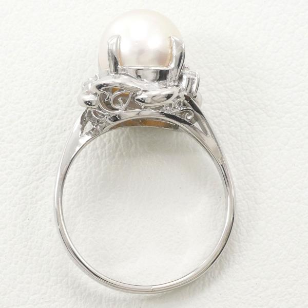 PT900 Platinum Pearl Ring with Diamond in Excellent Condition