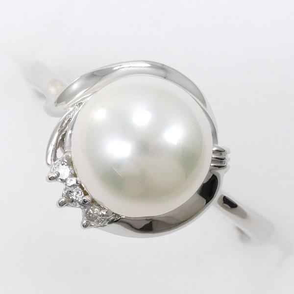 PT900 Platinum Ring with 8mm Pearl and Diamond in Excellent Condition