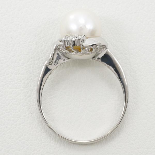 PT900 Platinum Ring with 8mm Pearl and Diamond in Excellent Condition