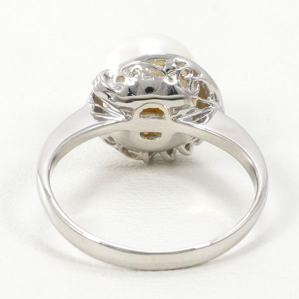 PT900 Platinum Ring with 8mm Pearl and Diamond in Excellent Condition