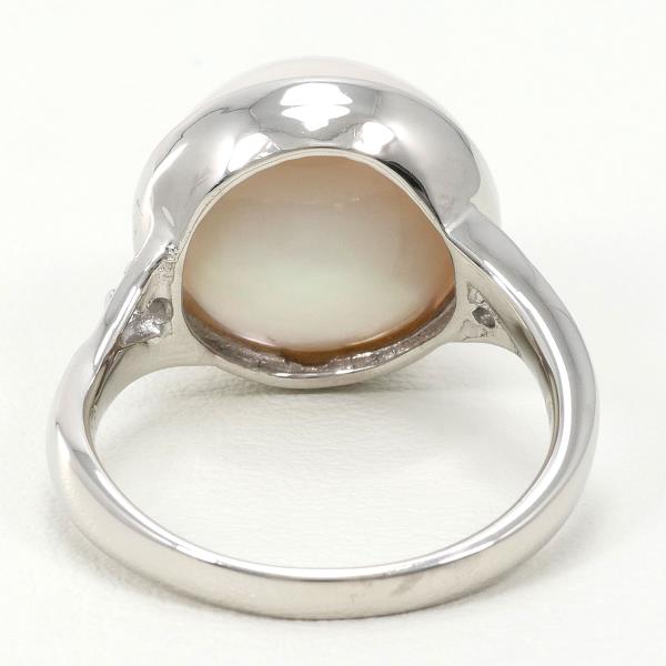 PT900 Platinum Ring with Mabe Pearl and Diamond in Excellent Condition