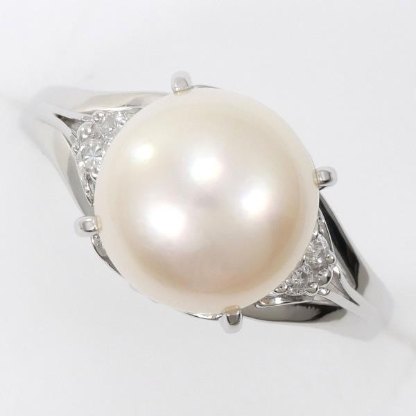 PT900 Platinum Ring with 9mm Pearl and Diamond in Excellent Condition