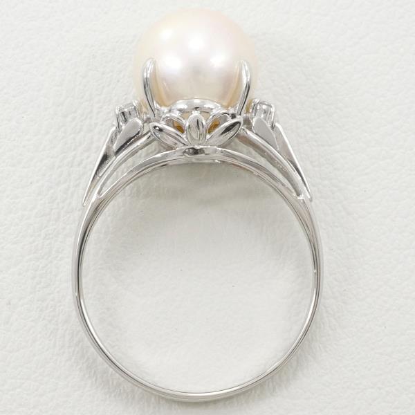 PT900 Platinum Ring with 9mm Pearl and Diamond in Excellent Condition