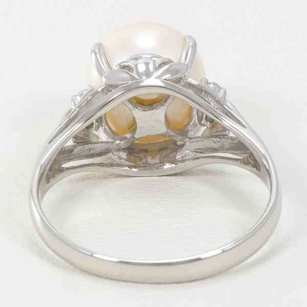 PT900 Platinum Ring with 9mm Pearl and Diamond in Excellent Condition