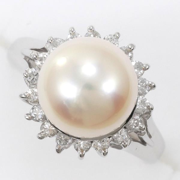 PT900 Platinum Ring with 8mm Pearl and 0.23ct Diamond in Excellent Condition