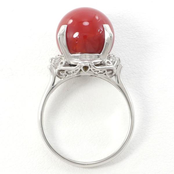 PT900 Platinum Ring with Coral and Diamond in Excellent Condition