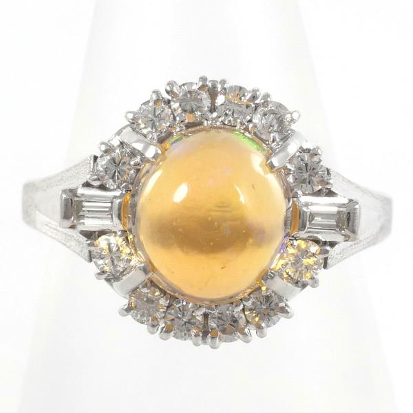 PT900 Platinum Ring with Fire Opal and Diamonds in Excellent Condition