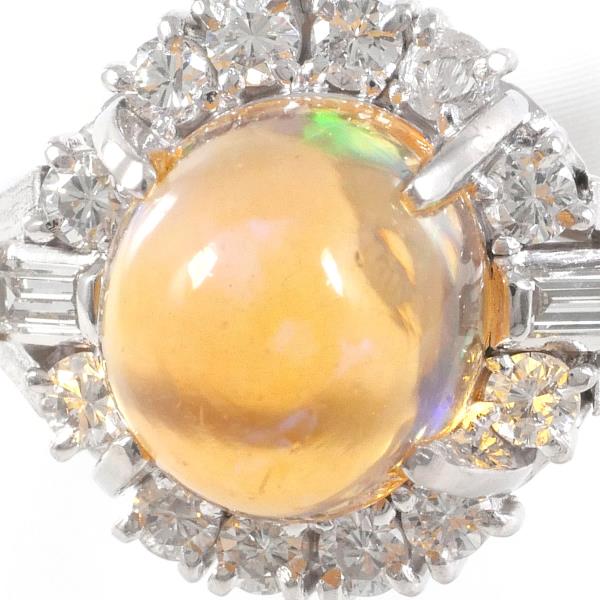 PT900 Platinum Ring with Fire Opal and Diamonds in Excellent Condition