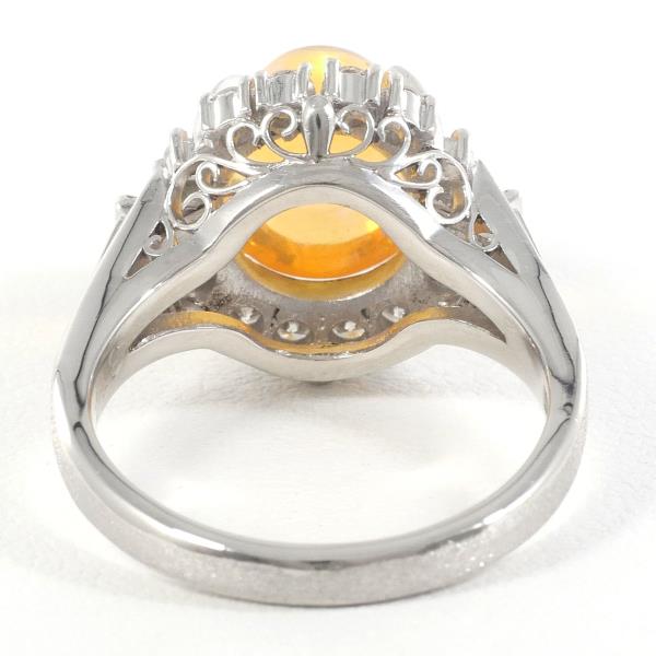 PT900 Platinum Ring with Fire Opal and Diamonds in Excellent Condition