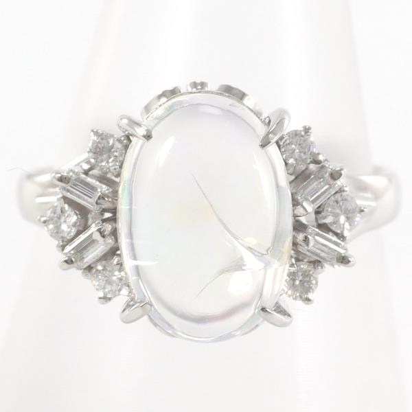 PT900 Platinum Ring with Water Opal and Diamond in Excellent Condition