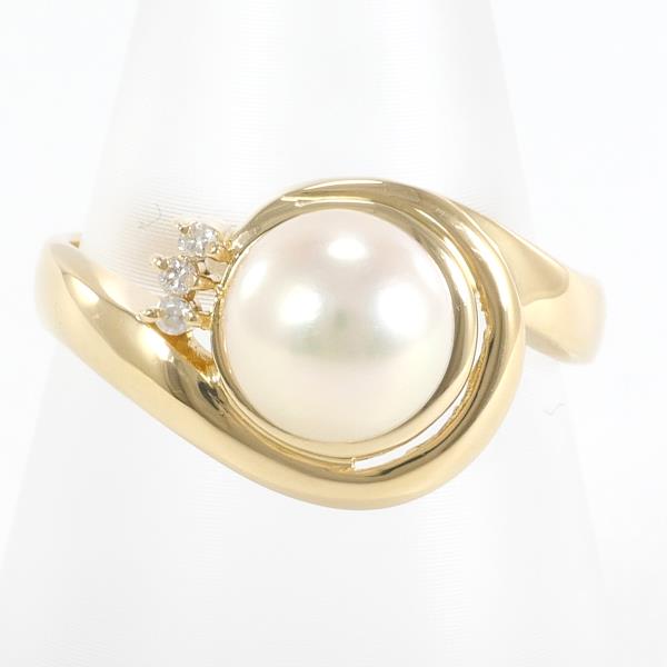 K18 Yellow Gold Pearl Ring with Diamond in Excellent Condition