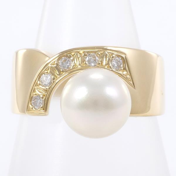 K18 Yellow Gold Pearl Ring with Diamond