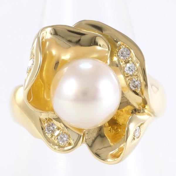 K18 Yellow Gold Pearl Ring with Diamond