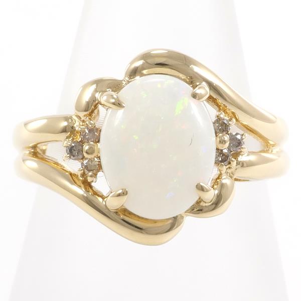 K18 Yellow Gold Opal Ring with Brown Diamond in Excellent Condition