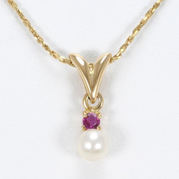 K18 Yellow Gold Pearl Ruby Necklace in Pristine Condition