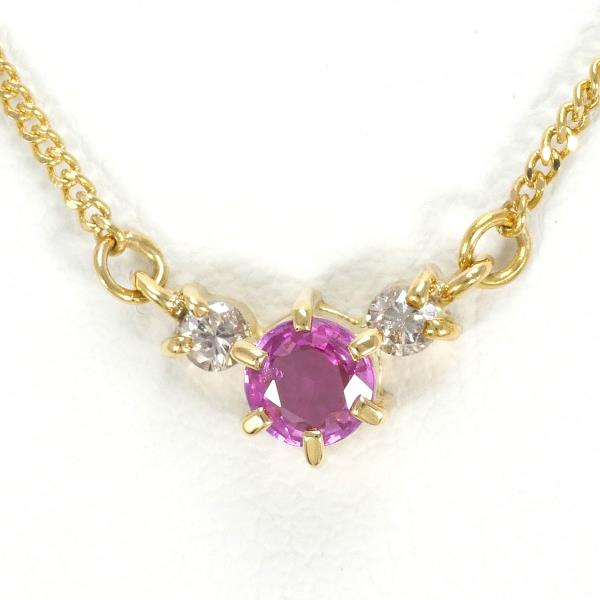 K18 Yellow Gold Necklace with Ruby and Diamond in Pristine Condition