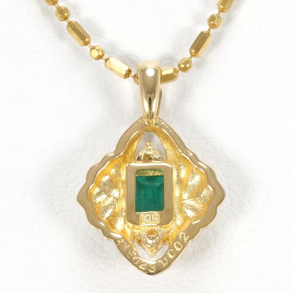 K18 Yellow Gold Necklace with Synthetic Emerald and Diamond in Excellent Condition