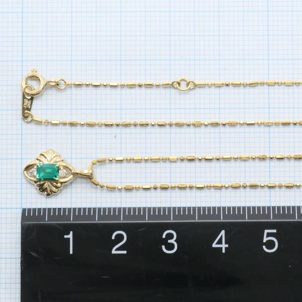 K18 Yellow Gold Necklace with Synthetic Emerald and Diamond in Excellent Condition