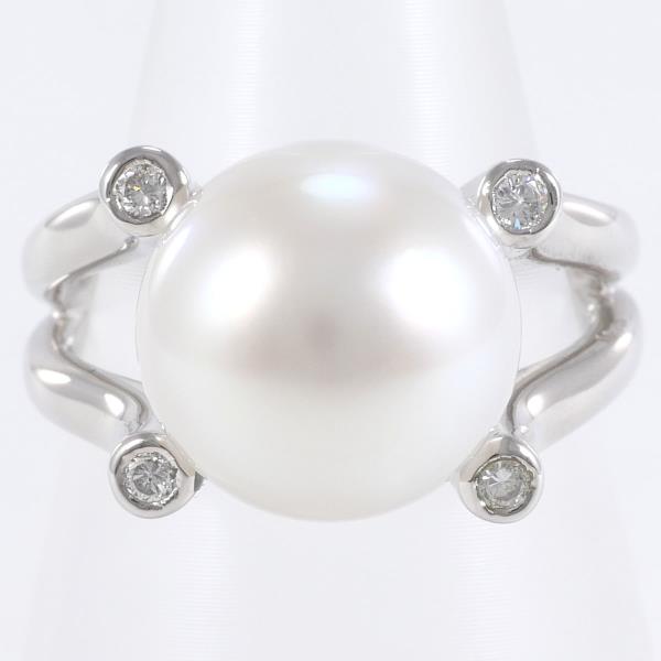 PT900 Platinum Ring with South Sea Pearl and Diamond in Excellent Condition