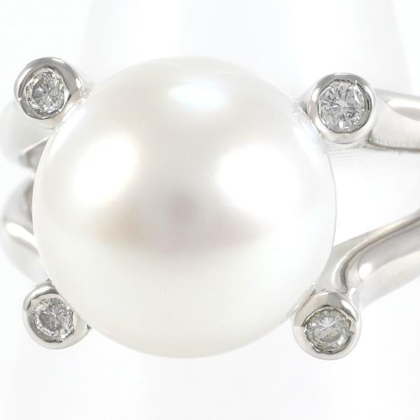 PT900 Platinum Ring with South Sea Pearl and Diamond in Excellent Condition