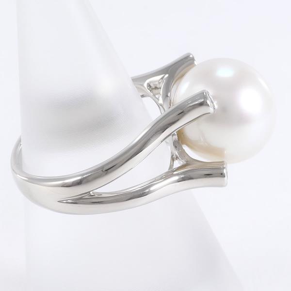 PT900 Platinum Ring with South Sea Pearl and Diamond in Excellent Condition