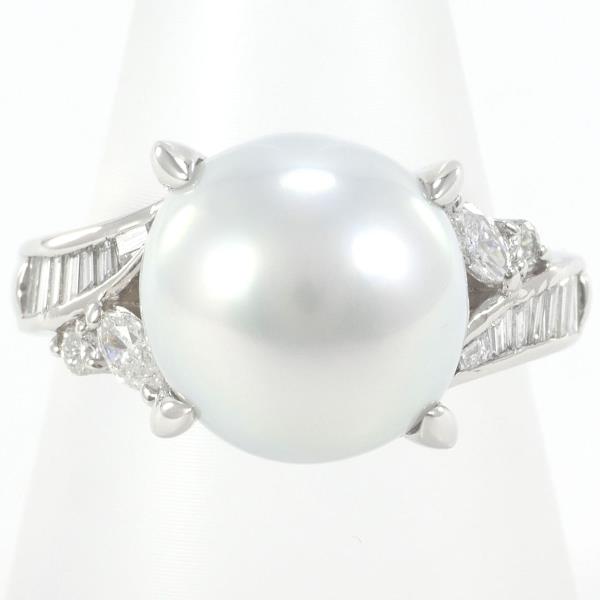 PT900 Platinum Ring with South Sea Pearl and Diamond in Excellent Condition