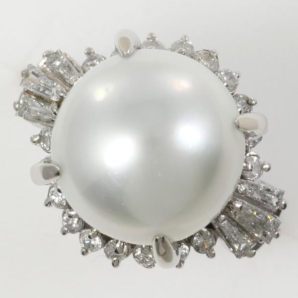 PT900 Platinum Ring 12mm Pearl Diamond in Excellent Condition