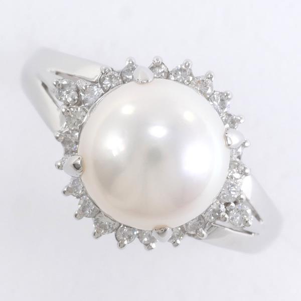 PT900 Platinum Ring with 9mm Pearl and 0.30ct Diamond in Excellent Condition