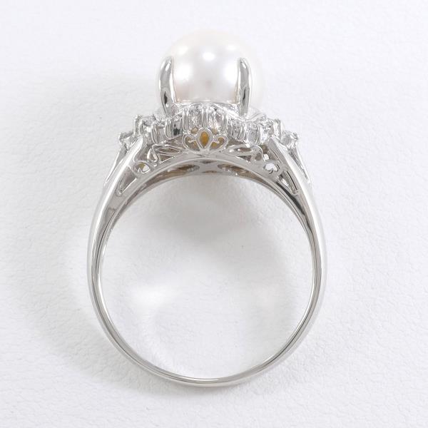 PT900 Platinum Ring with 9mm Pearl and 0.30ct Diamond in Excellent Condition