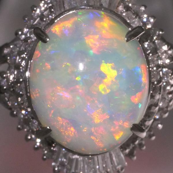 PT900 Platinum Opal Ring with Diamonds in Excellent Condition