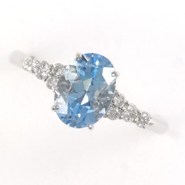 PT900 Platinum Ring with Blue Topaz and Diamond in Excellent Condition