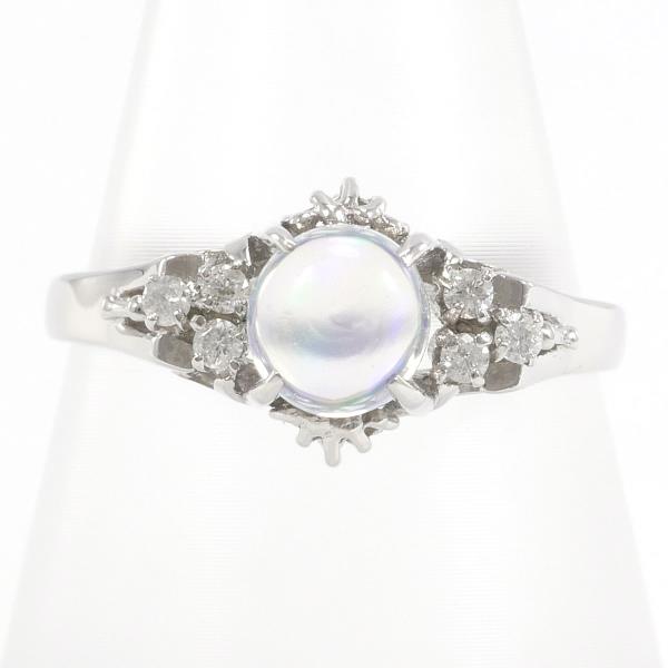 PT900 Platinum Ring with Water Opal and Diamond in Excellent Condition