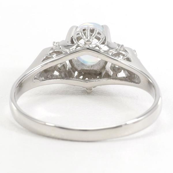 PT900 Platinum Ring with Water Opal and Diamond in Excellent Condition