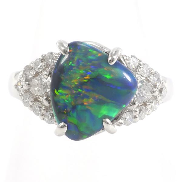 PT900 Platinum Ring with Black Opal and Diamonds in Excellent Condition