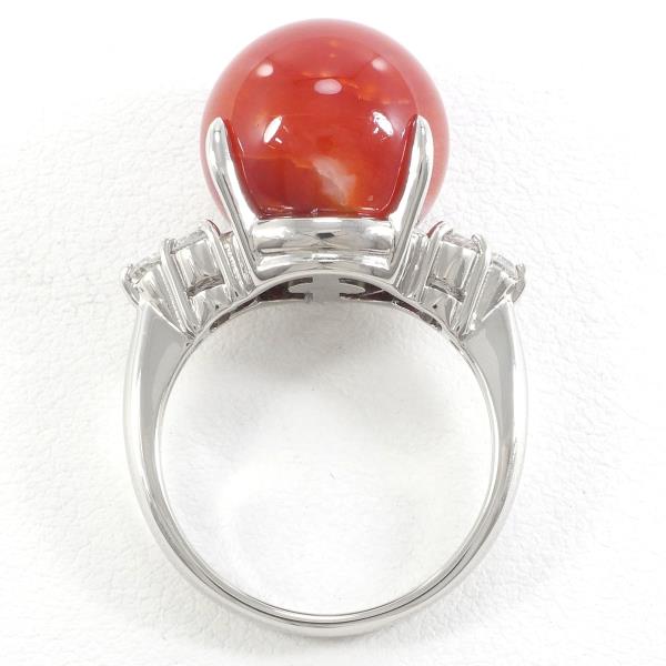 PT900 Platinum Ring with Coral and Diamond in Excellent Condition