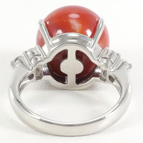 PT900 Platinum Ring with Coral and Diamond in Excellent Condition