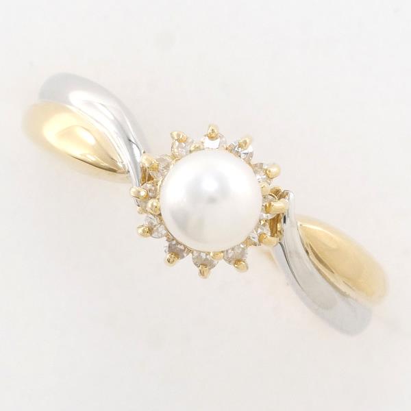 PT900 Platinum K18 Yellow Gold Pearl Ring Size #8 in Great Condition