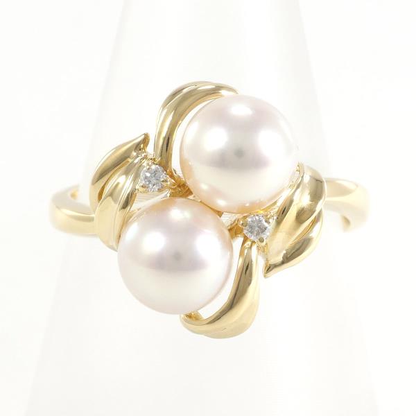 K18 Yellow Gold Pearl Ring with Diamond, Size 11 in Excellent Condition