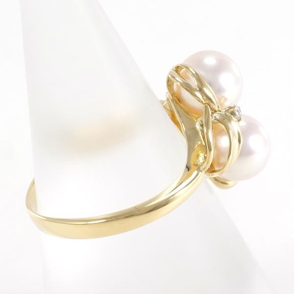 K18 Yellow Gold Pearl Ring with Diamond, Size 11 in Excellent Condition