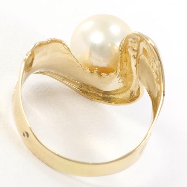 K18 Yellow Gold Ring with 9.5mm Pearl and Diamond in Excellent Condition